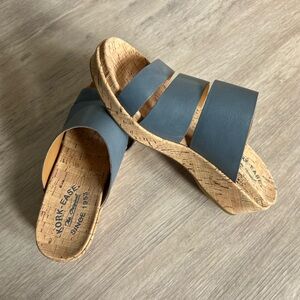Kork-Ease Menzie Leather Wedge Slide Sandals Indigo Periwinkle Blue Strappy 8M